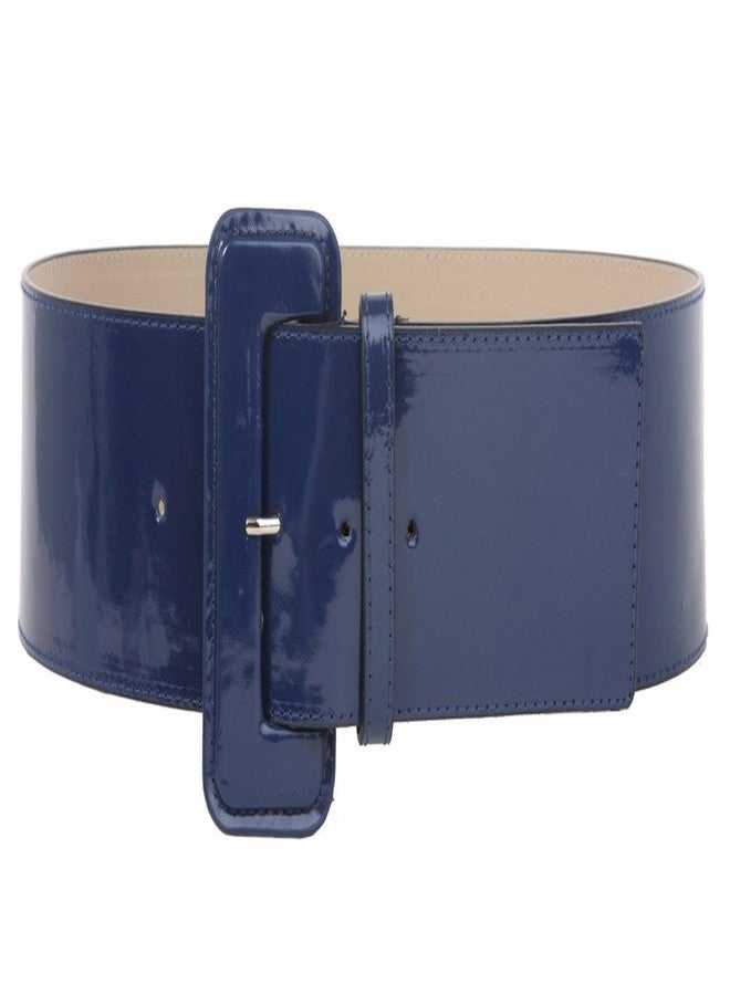 Beltiscool Ladies High Waist Wide Patent Fashion Plain Leather Belt, Navy Blue | XS - 28" - Image 1